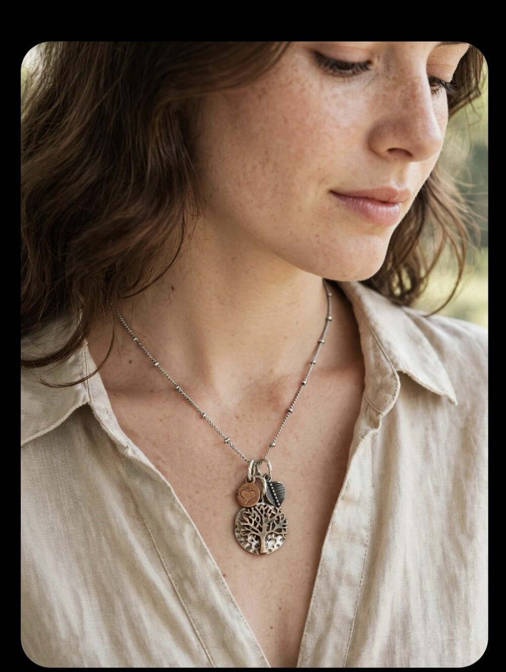 Silver Tree of Life Pendant Necklace with Leaf Charm
